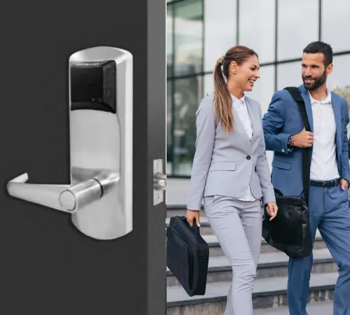 Electronic keyless door lock from dormakaba’s Eplex line used for secure access control