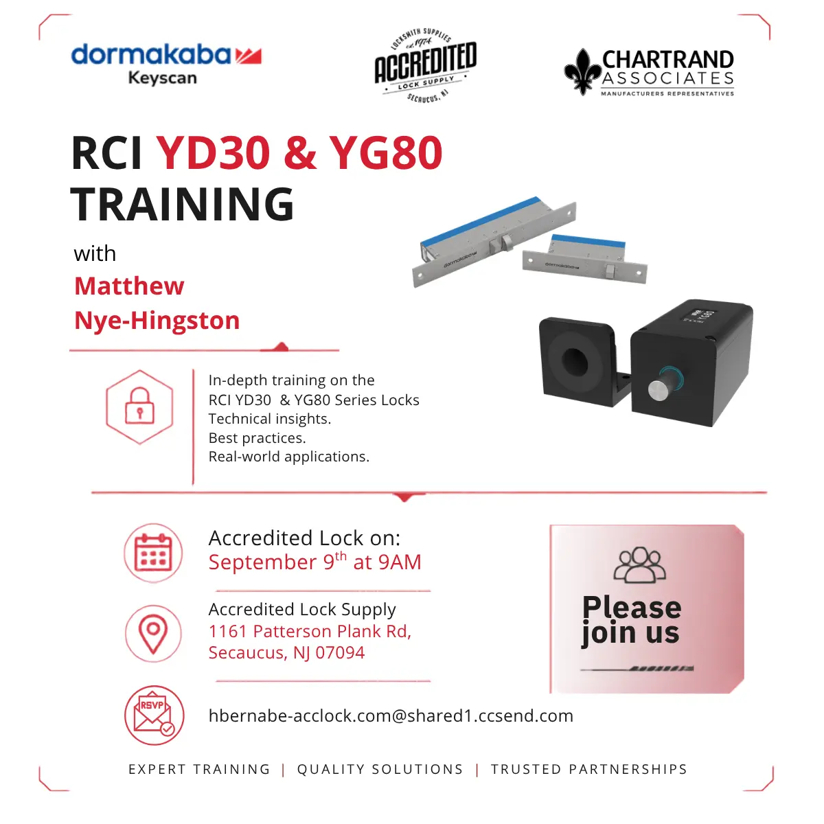 RCI YD30 and YG80 locks training at Accredited Lock Supply on September 9